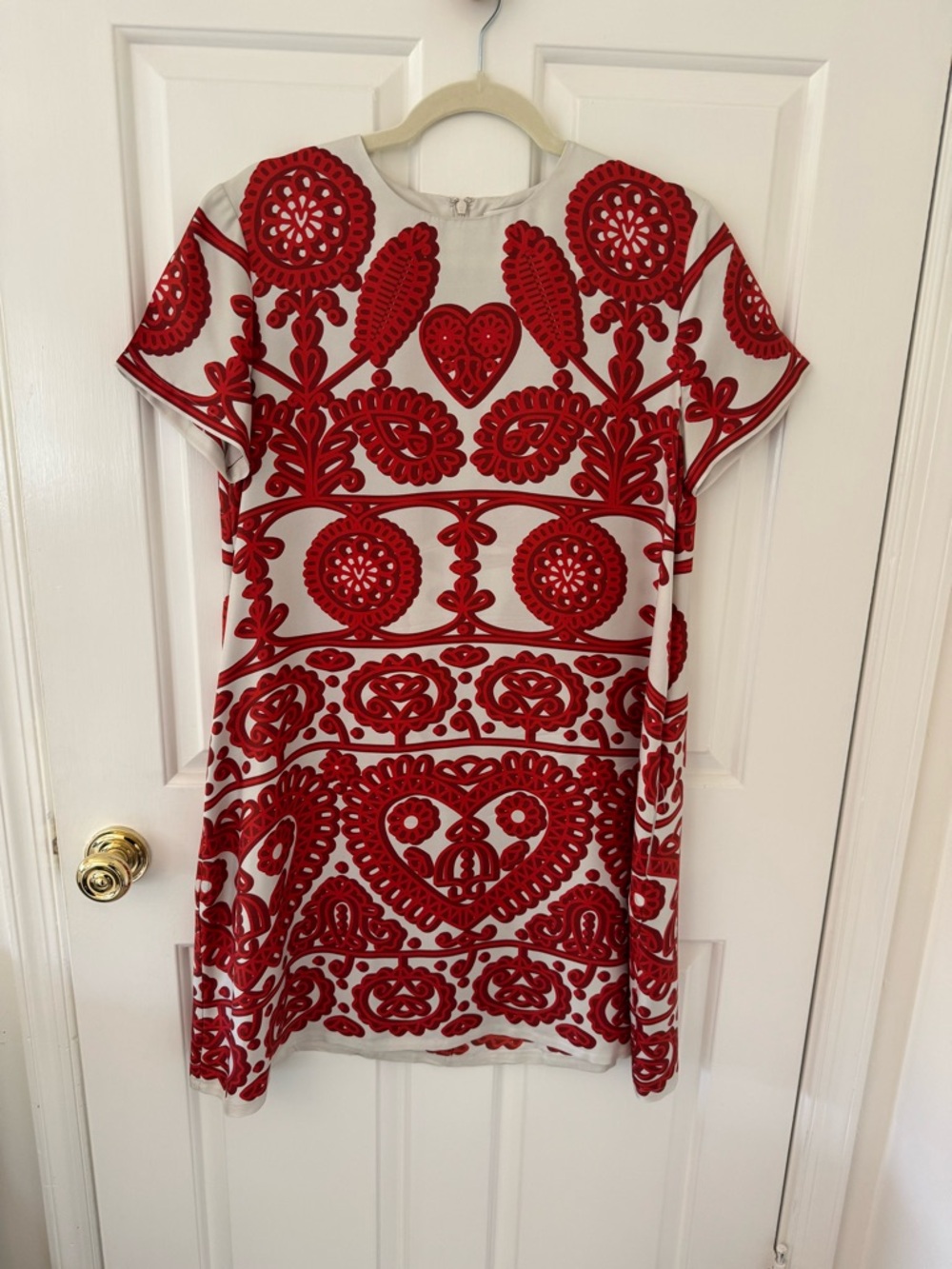 LA DoubleJ Cream Dress with Bold Red Appliqué
